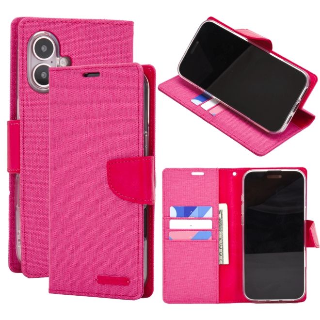 Goospery - iPhone 16 Plus Hülle - Bookcover - Canvas Diary Series - pink