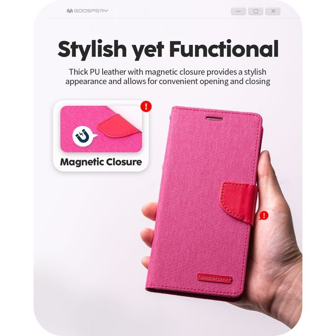 Goospery - iPhone 16 Pro Max Hülle - Bookcover - Canvas Diary Series - rot/camel