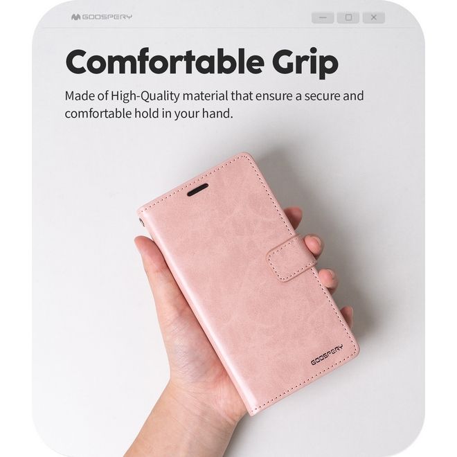 Goospery - iPhone 16 Pro Hülle - Leder Bookcover - Bluemoon Diary MagSafe Series - hotpink