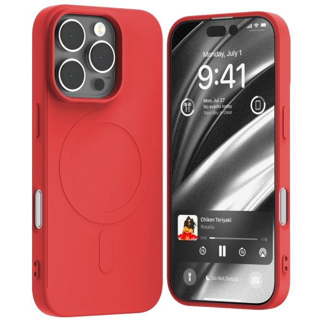 Goospery - iPhone 16 Hülle - Semi Silicone MagSafe Case Series - rot