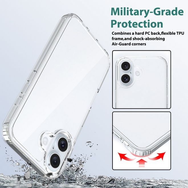 iPhone 16 Case (PC / TPU Case) - Polycarbonate Back + TPU Edges - Transparent