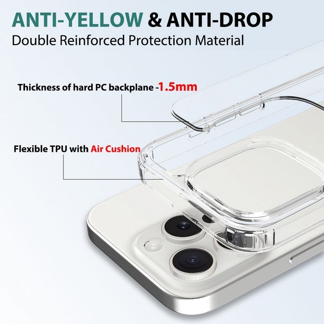 iPhone 16 Pro Hülle (PC / TPU Case) - Polycarbonat Rückseite + TPU Ränder - transparent