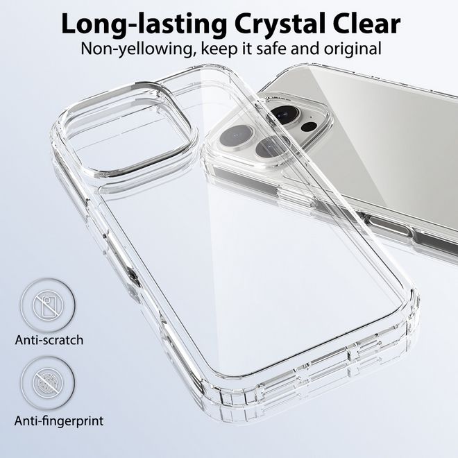 iPhone 16 Pro Hülle (PC / TPU Case) - Polycarbonat Rückseite + TPU Ränder - transparent