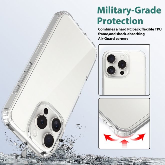 iPhone 16 Pro Hülle (PC / TPU Case) - Polycarbonat Rückseite + TPU Ränder - transparent