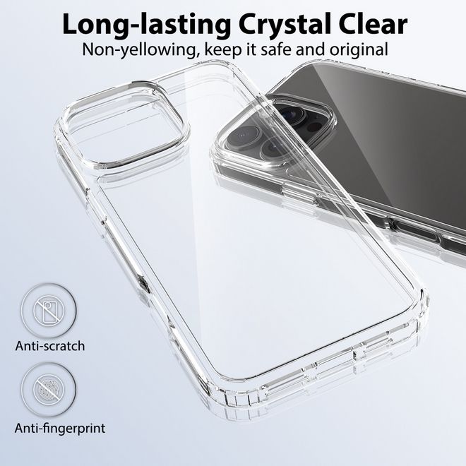 Coque pour iPhone 16 Pro Max (PC/TPU) - Dos en polycarbonate + bords en TPU - Transparente