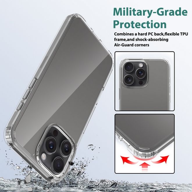 Coque pour iPhone 16 Pro Max (PC/TPU) - Dos en polycarbonate + bords en TPU - Transparente