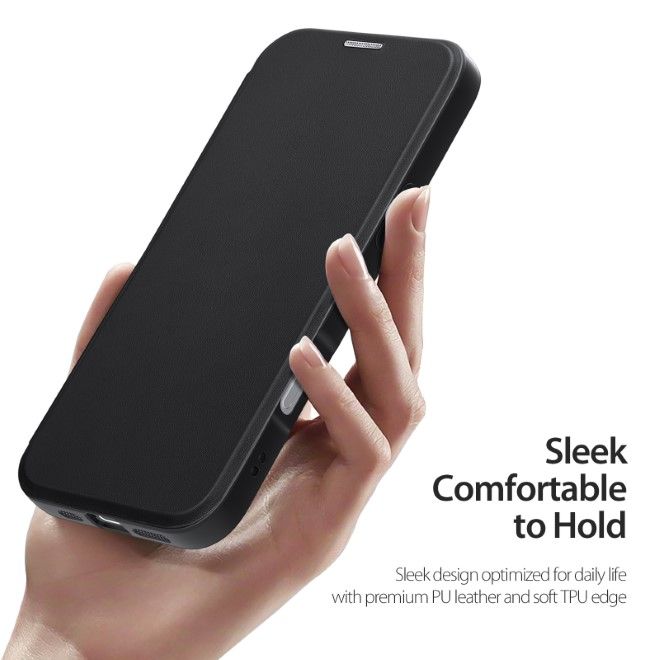 Dux Ducis - iPhone 16 Hülle - Leder Bookcover - MagSafe - Skin X Pro Series - schwarz