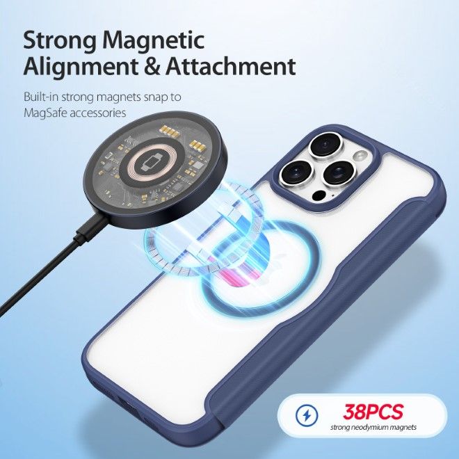 Dux Ducis - iPhone 16 Pro Max Hülle - Leder Bookcover - MagSafe - Skin X Pro Series - blau