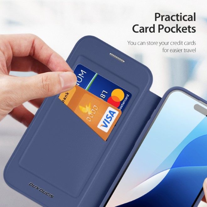 Dux Ducis - iPhone 16 Pro Max Hülle - Leder Bookcover - MagSafe - Skin X Pro Series - blau