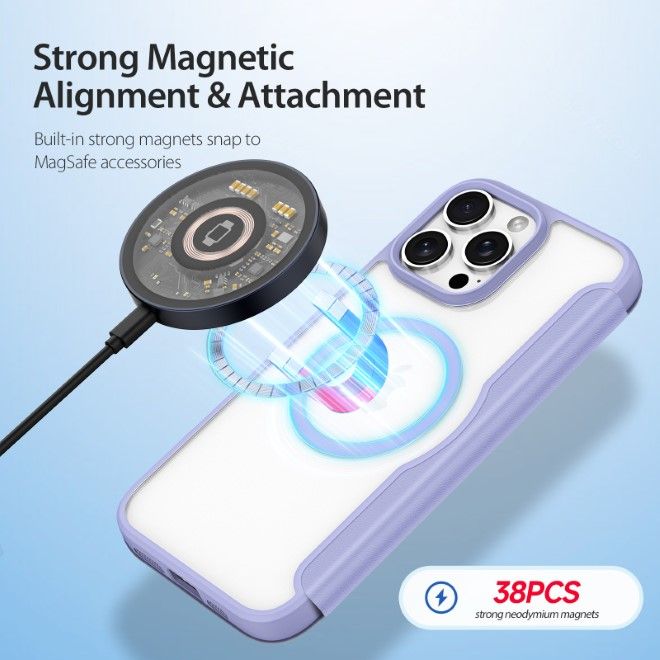 Dux Ducis - iPhone 16 Pro Max Hülle - Leder Bookcover - MagSafe - Skin X Pro Series - purpur