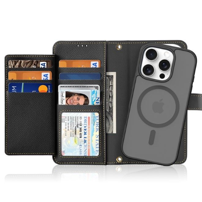 Dux Ducis - iPhone 16 Pro Max Hülle - Kunstleder Bookcover - MagSafe kompatibel - Lawa Series - schwarz