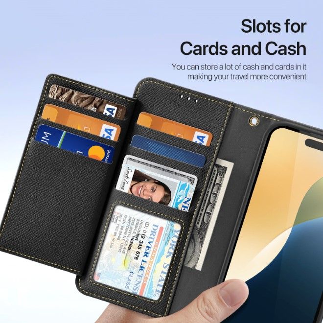 Dux Ducis - iPhone 16 Pro Max Hülle - Kunstleder Bookcover - MagSafe kompatibel - Lawa Series - schwarz