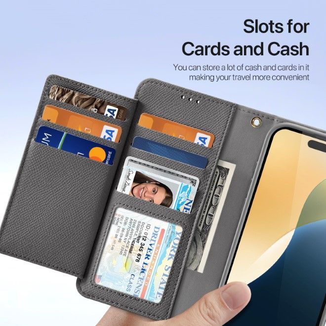 Dux Ducis - iPhone 16 Pro Max Hülle - Kunstleder Bookcover - MagSafe kompatibel - Lawa Series - grau