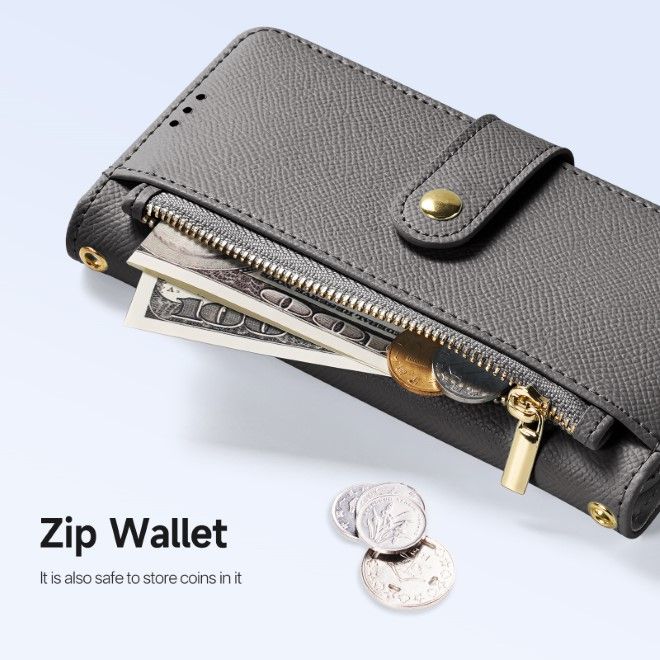 Dux Ducis - iPhone 16 Pro Max Hülle - Kunstleder Bookcover - MagSafe kompatibel - Lawa Series - grau