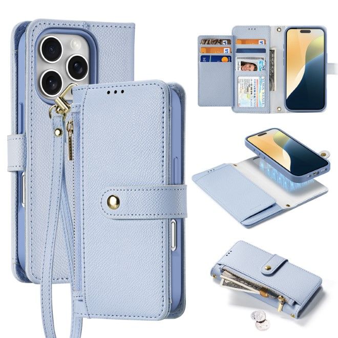 Dux Ducis - iPhone 16 Pro Max Hülle - Kunstleder Bookcover - MagSafe kompatibel - Lawa Series - hellblau