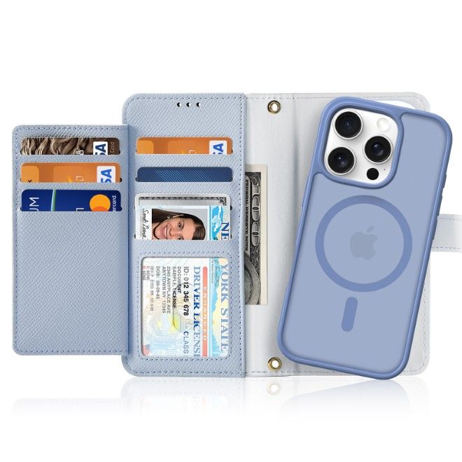 Dux Ducis - iPhone 16 Pro Max Hülle - Kunstleder Bookcover - MagSafe kompatibel - Lawa Series - hellblau