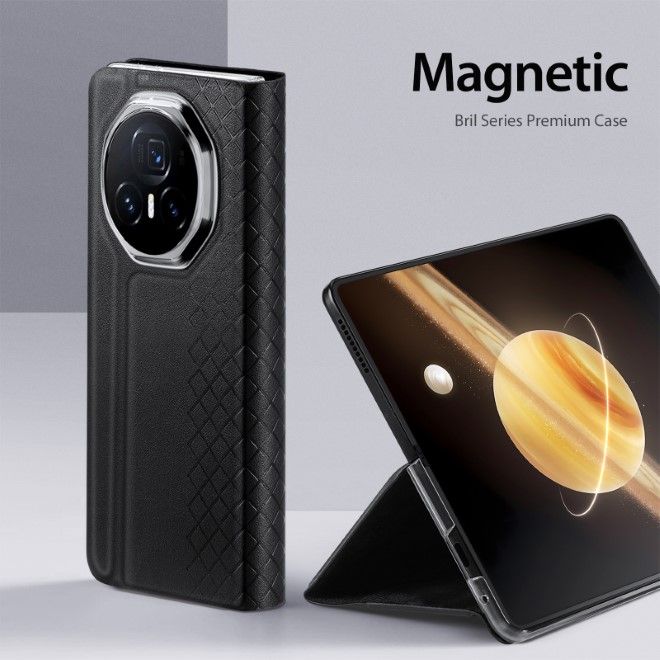 Dux Ducis - Honor Magic V3 Hülle - Leder Case mit Pen Halterung - Bril Series - schwarz