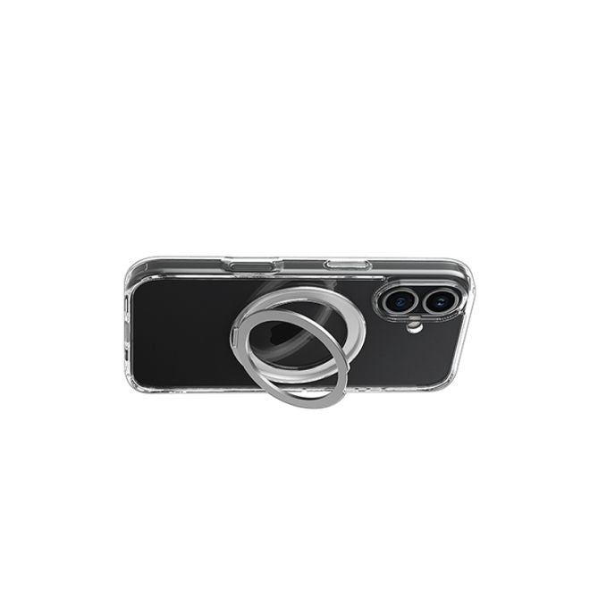 Coque pour iPhone 16 (PC/TPU) - Support pliable rotatif à 360° - Anneau MagSafe - Transparente