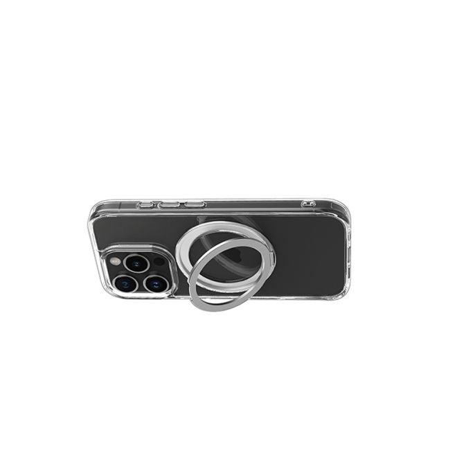 Coque pour iPhone 16 Pro (PC/TPU) - Support pliable rotatif à 360° - Anneau MagSafe - Transparente