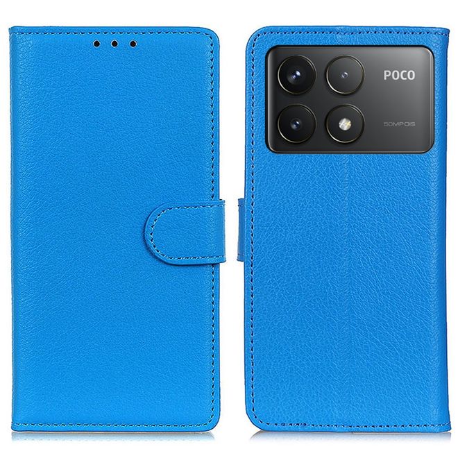 Xiaomi Poco F6 Pro 5G Handy Hülle - Litchi Leder Bookcover Series - blau