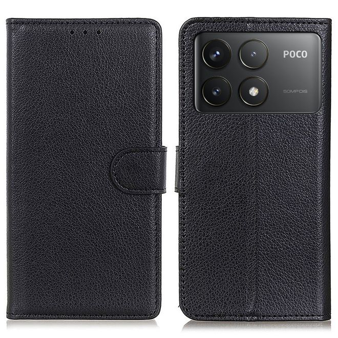 Xiaomi Poco F6 Pro 5G Handy Hülle - Litchi Leder Bookcover Series - schwarz