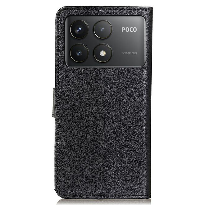 Xiaomi Poco F6 Pro 5G Handy Hülle - Litchi Leder Bookcover Series - schwarz