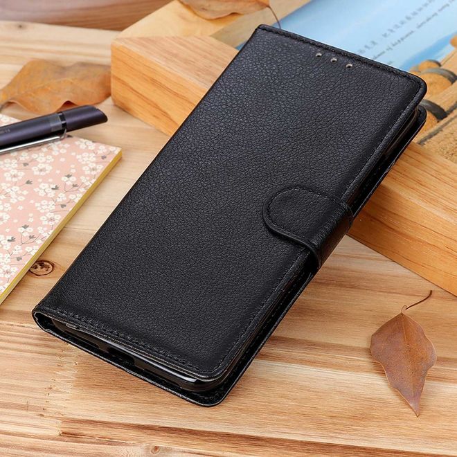 Xiaomi Poco F6 Pro 5G Handy Hülle - Litchi Leder Bookcover Series - schwarz