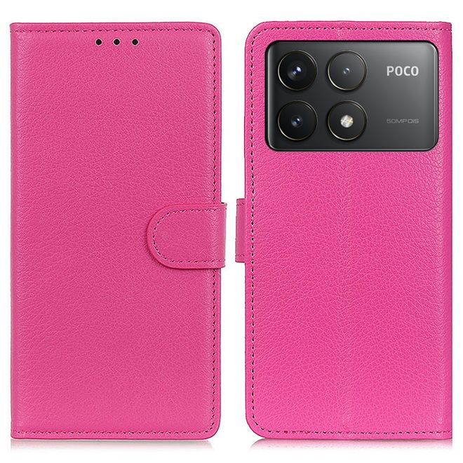 Xiaomi Poco F6 Pro 5G Handy Hülle - Litchi Leder Bookcover Series - pink