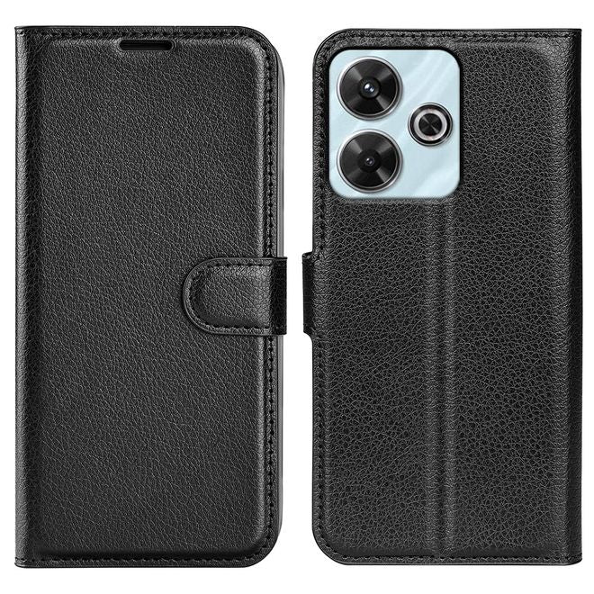 Xiaomi Redmi 13 5G / 13 4G / Note 13R 5G / Poco M6 4G Handy Hülle - Litchi Leder Bookcover Series - schwarz
