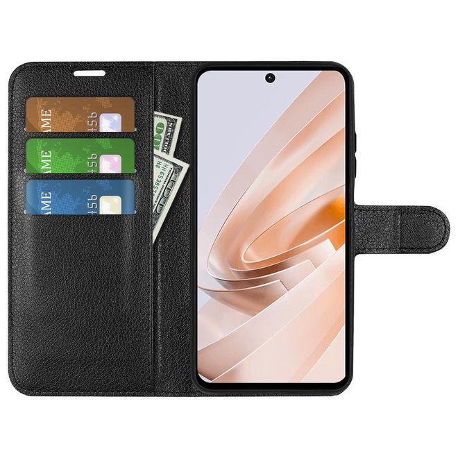 Xiaomi Redmi 13 5G / 13 4G / Note 13R 5G / Poco M6 4G Handy Hülle - Litchi Leder Bookcover Series - schwarz