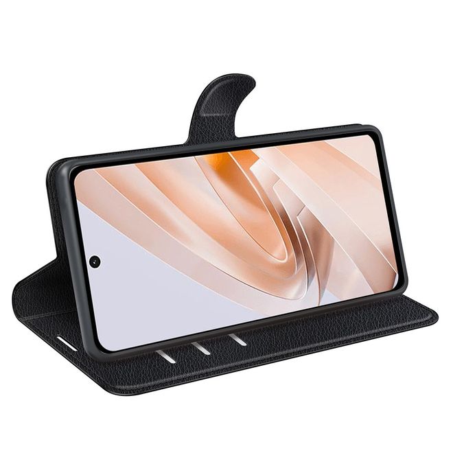 Xiaomi Redmi 13 5G / 13 4G / Note 13R 5G / Poco M6 4G Handy Hülle - Litchi Leder Bookcover Series - schwarz