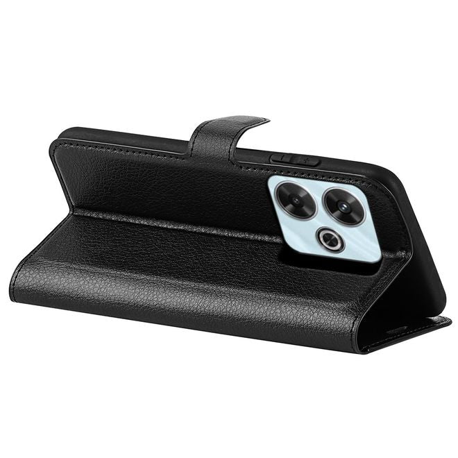 Xiaomi Redmi 13 5G / 13 4G / Note 13R 5G / Poco M6 4G Handy Hülle - Litchi Leder Bookcover Series - schwarz
