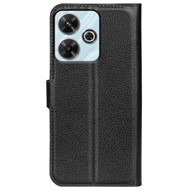 Xiaomi Redmi 13 5G / 13 4G / Note 13R 5G / Poco M6 4G Handy Hülle - Litchi Leder Bookcover Series - schwarz