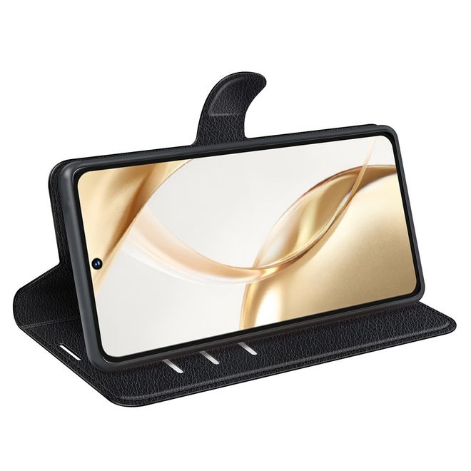 Honor 200 Handy Hülle - Litchi Leder Bookcover Series - schwarz