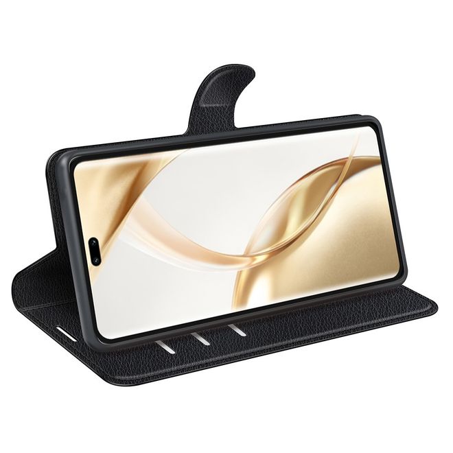 Honor 200 Pro Handy Hülle - Litchi Leder Bookcover Series - schwarz