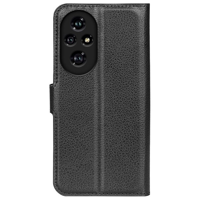Honor 200 Pro Handy Hülle - Litchi Leder Bookcover Series - schwarz