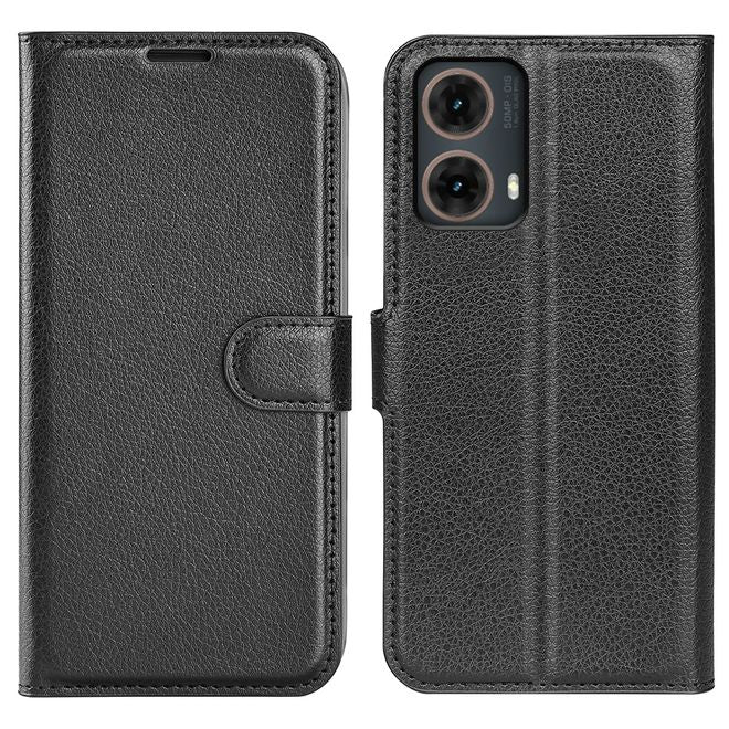Motorola Moto G85 5G Handy Hülle - Litchi Leder Bookcover Series - schwarz