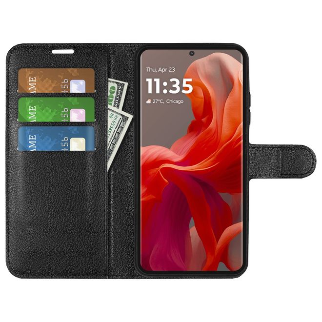 Motorola Moto G85 5G Handy Hülle - Litchi Leder Bookcover Series - schwarz