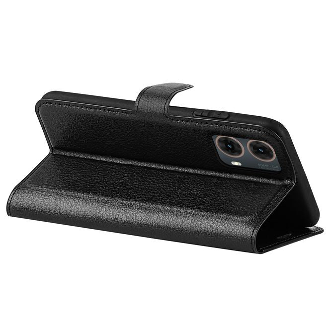 Motorola Moto G85 5G Handy Hülle - Litchi Leder Bookcover Series - schwarz
