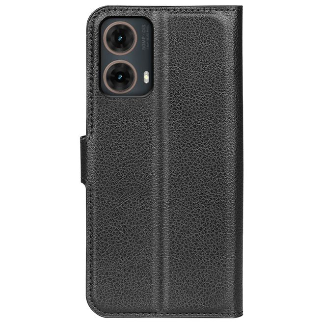 Motorola Moto G85 5G Handy Hülle - Litchi Leder Bookcover Series - schwarz