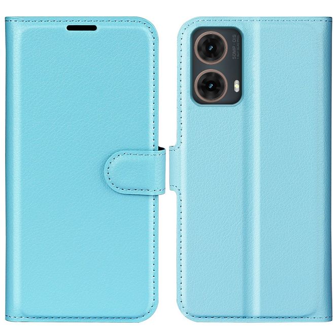 Motorola Moto G85 5G Handy Hülle - Litchi Leder Bookcover Series - blau