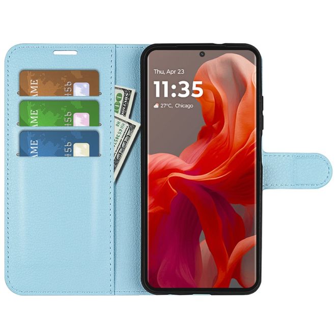 Motorola Moto G85 5G Handy Hülle - Litchi Leder Bookcover Series - blau