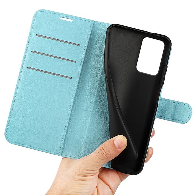 Motorola Moto G85 5G Handy Hülle - Litchi Leder Bookcover Series - blau