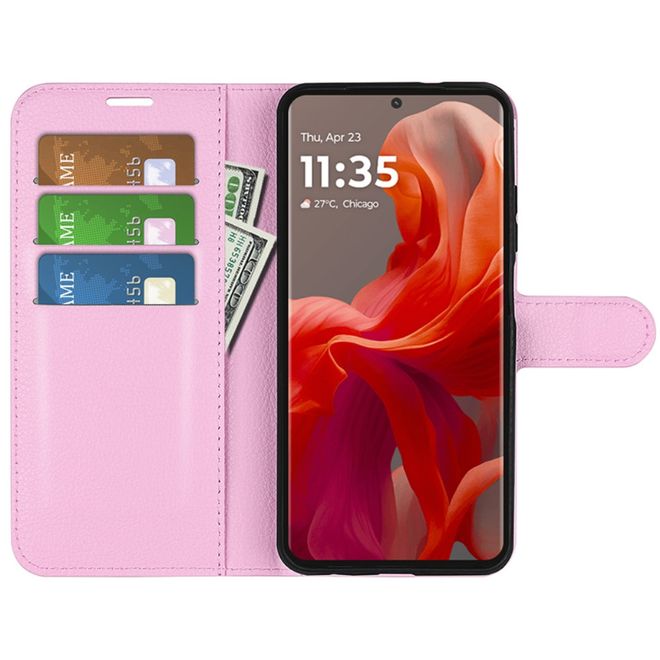 Motorola Moto G85 5G Handy Hülle - Litchi Leder Bookcover Series - rosa