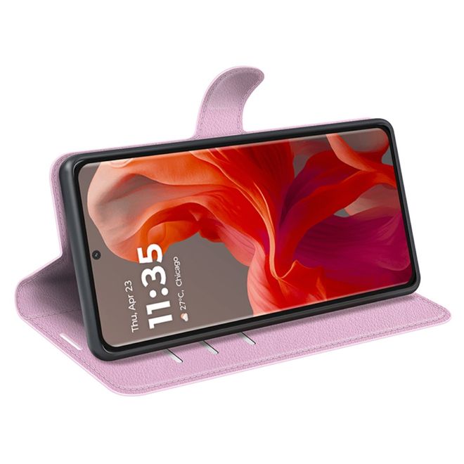 Motorola Moto G85 5G Handy Hülle - Litchi Leder Bookcover Series - rosa