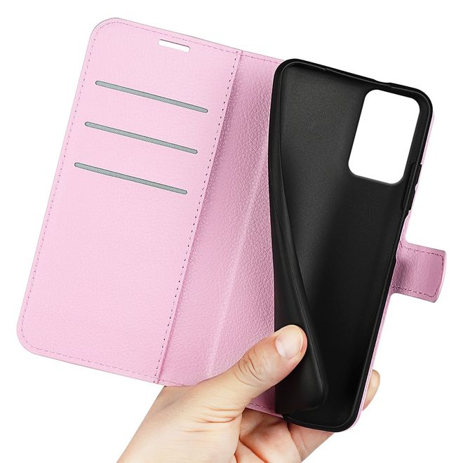 Motorola Moto G85 5G Handy Hülle - Litchi Leder Bookcover Series - rosa