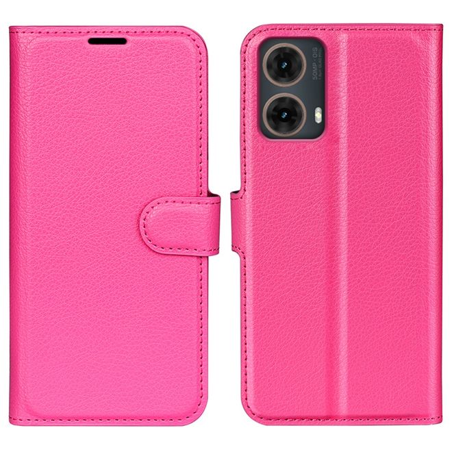 Motorola Moto G85 5G Handy Hülle - Litchi Leder Bookcover Series - pink