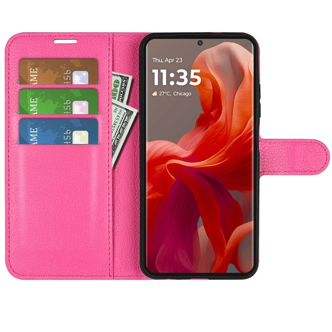 Motorola Moto G85 5G Handy Hülle - Litchi Leder Bookcover Series - pink