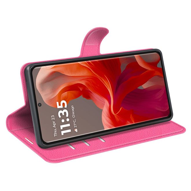 Motorola Moto G85 5G Handy Hülle - Litchi Leder Bookcover Series - pink
