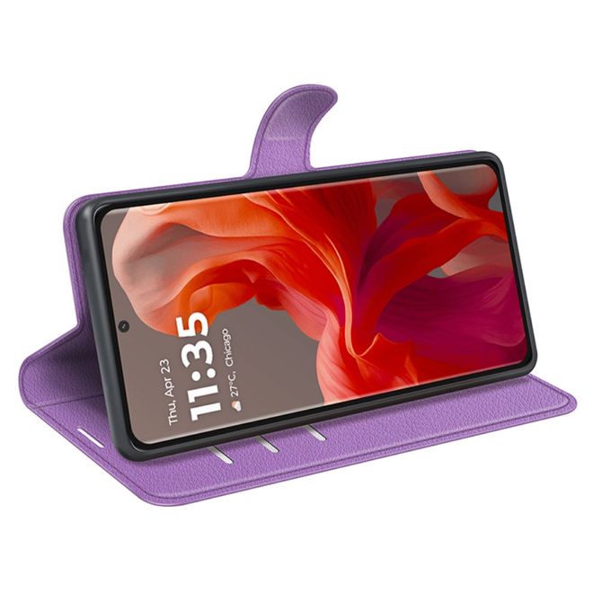 Motorola Moto G85 5G Handy Hülle - Litchi Leder Bookcover Series - purpur
